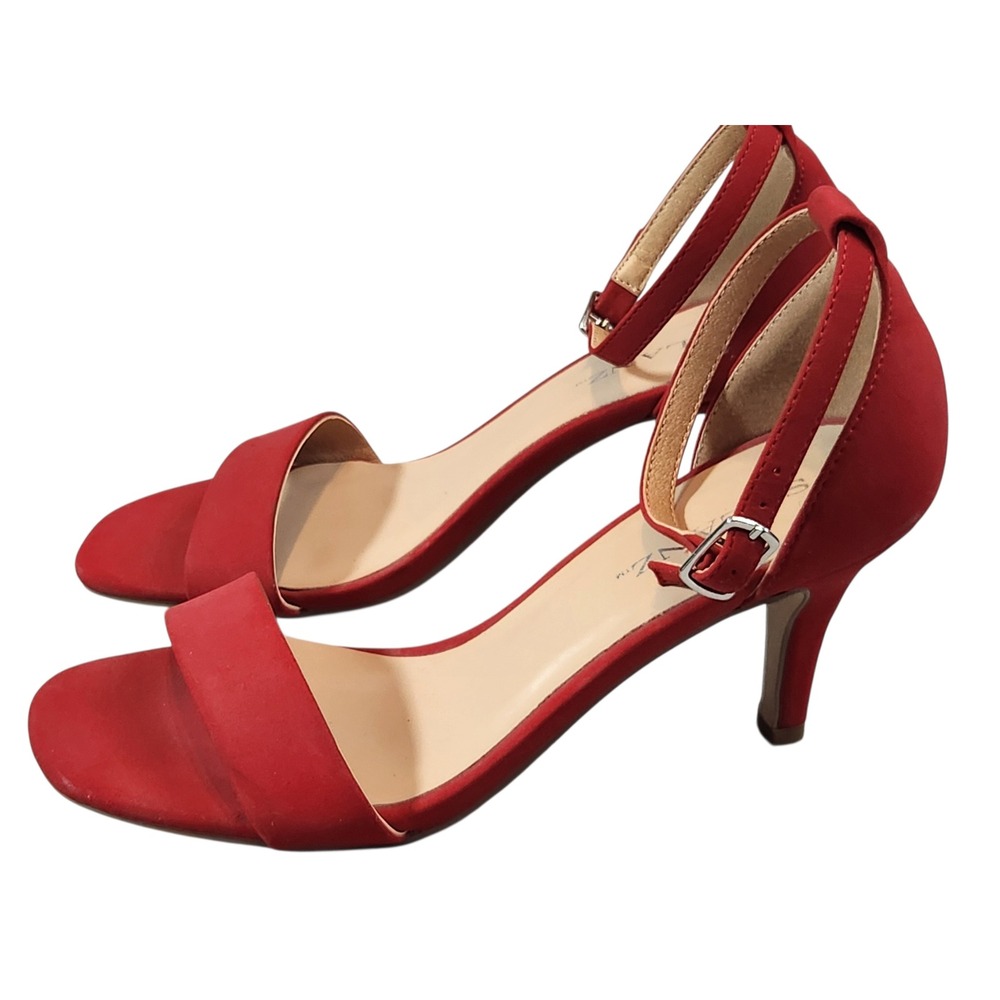 Solanz Hallie Heeled Sandals Womens 6M Red Ankle Strap Kitten Heel
